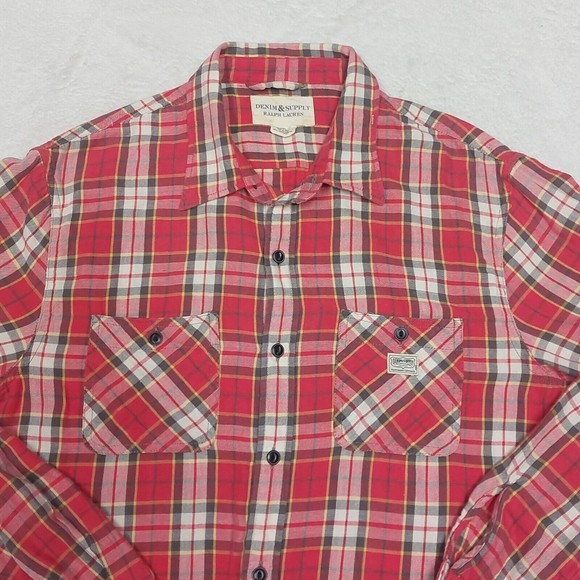 Denim & Supply Ralph Lauren Flannel Lightweight Long Sleeve Button Up Size Large - Picture 2 of 8